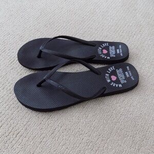 WOMENS VICTORIA'S SECRET PINK SANDALS FLIP FLOPS NARROW STRAP BLACK